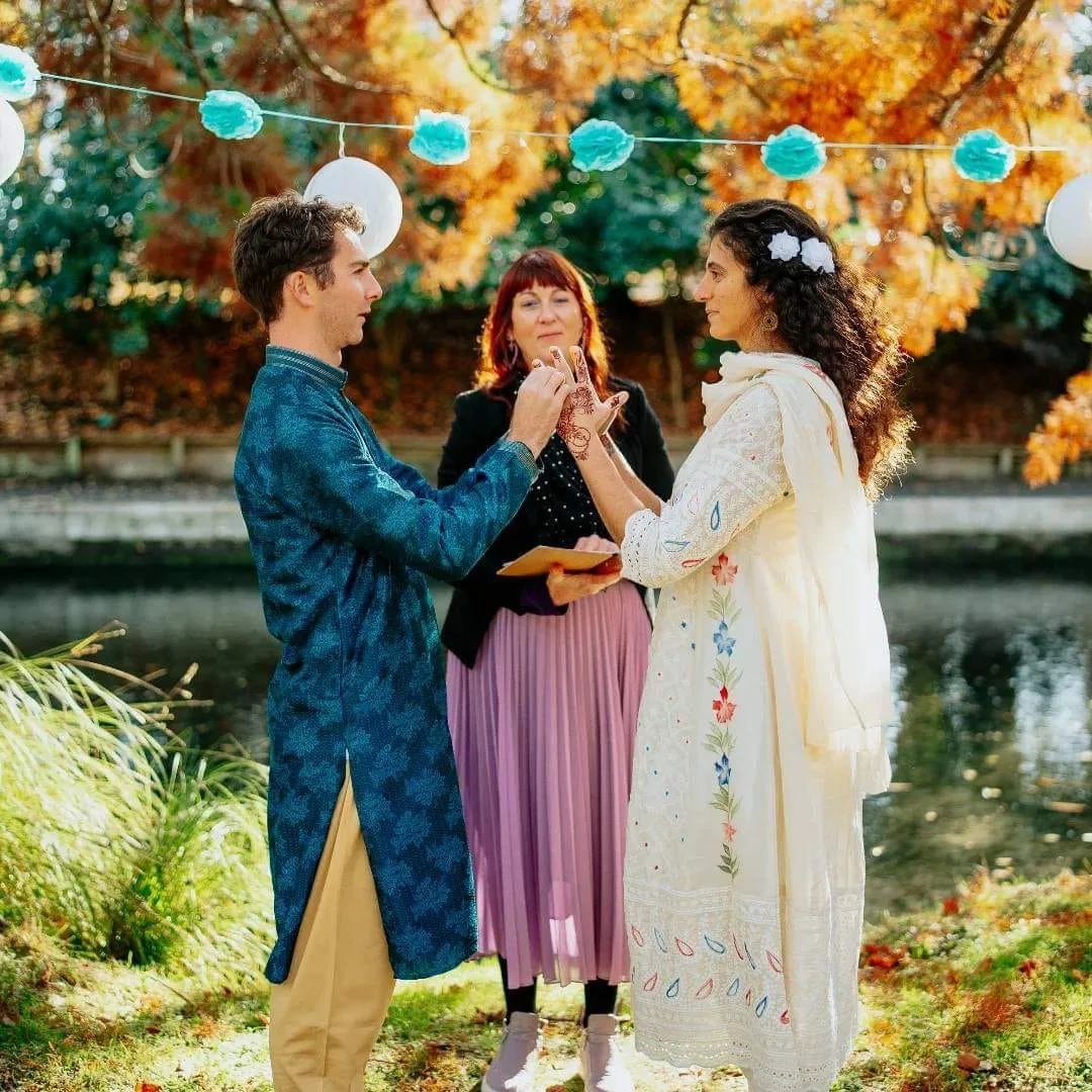 A wedding ceremony blending cultural traditions in a Canterbury setting, with native New Zealand plants framing the couple